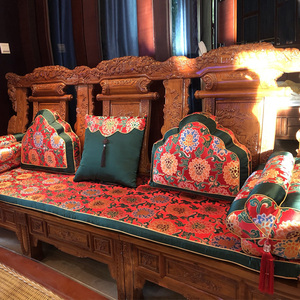 实木家具沙发新中式红木坐垫罗汉床垫子五件套云锦罗汉榻