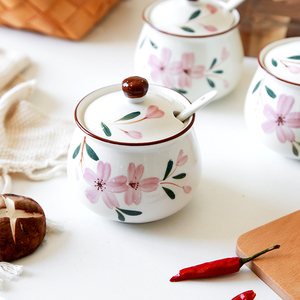 日式手绘樱花调味罐陶瓷组合装厨房用品家用调料罐子个性套装创意