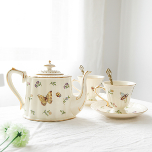 法式鎏金花园欧式陶瓷描金咖啡杯碟奢华复古花茶杯英式下午茶茶具
