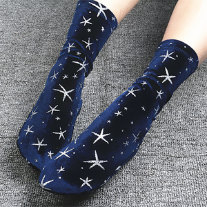 金丝绒袜子带装饰星星女韩国韩版中筒袜个性堆堆袜秋冬潮流百搭