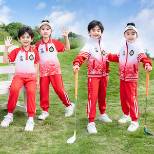 小学生中国风红色运动服校服春夏装儿童学院风班服幼儿园统一园服