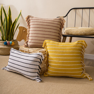 北欧清新条纹抱枕套样板房棉麻靠垫简约客厅沙发黄色飘窗风格抱枕