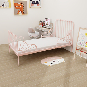 可伸缩儿童床铁艺女孩公主床粉色可拉伸带护栏婴儿床小户型省空间
