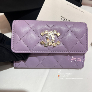 现货 24P Chanel香奈儿 紫色羊皮cf方糖字母双c 翻盖卡包卡套卡夹