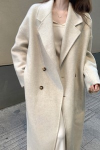 艾格ES双面羊绒大衣女2024秋冬韩版宽松中长款赫本风羊毛呢子外套