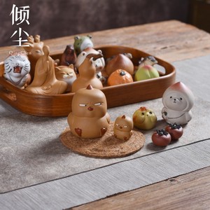 桃墩墩 紫砂茶宠熊猫陶瓷小摆件寿桃子盖置托创意茶玩手工茶具