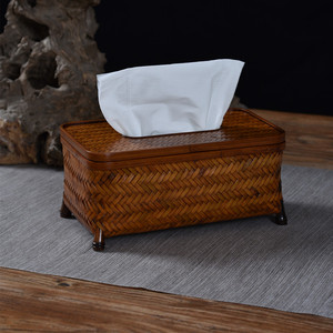 丁香竹编纸巾盒纯手工餐巾纸盒中式茶室家用客厅长方形大漆抽纸盒