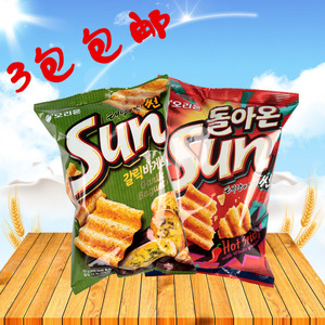 韩国进口零食 好丽友sun玉米微辣锅巴片80g 波浪薯片锅巴休闲小吃