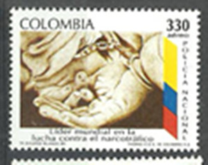 打击非法贩毒\手\国旗  哥伦比亚 1995年 1枚
