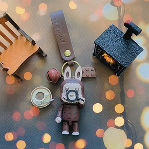 labubu精灵玩具创意牛皮钥匙扣车钥匙挂件背包挂饰高档创意礼品女