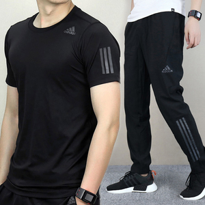 Adidas阿迪达斯官网运动套装男夏季圆领休闲T恤短袖跑步训练长裤