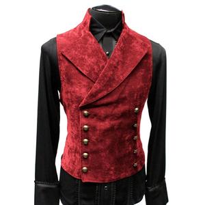 Vintage Red Suede Suit Vest Men  Waistcoat Stand Collar Soli