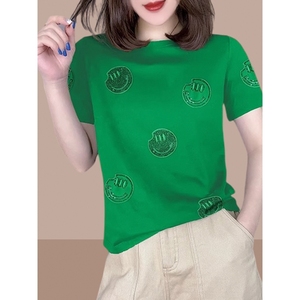 李宁联名2024新款绿色短袖t恤女士修身显瘦上衣服女装体恤小个子