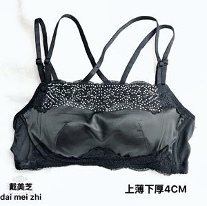 镶钻黑色文胸新款抹胸式彩钻美背无钢圈公主聚拢加厚内衣女防走光