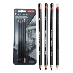 英国得韵(Derwent)Charcoal素描天然炭笔碳铅笔 水溶性炭画笔4支