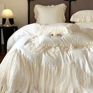 Gentle|法式浪漫床上四件套140支长绒棉雪纺蕾丝刺绣纯棉全棉床单