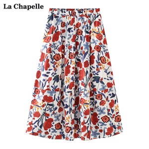 拉夏贝尔/La Chapelle大花朵碎花半身裙高腰显瘦印花a字沙滩半裙