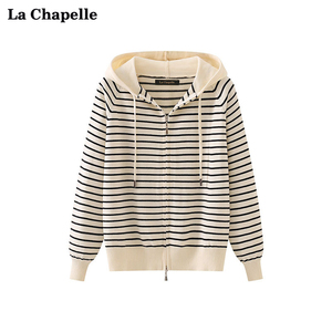 拉夏贝尔/La Chapelle春季新款连帽休闲宽松长袖针织开衫外套女