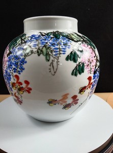 景德镇陶瓷器手绘釉上彩石榴瓶黄鸿祥作品名人手绘