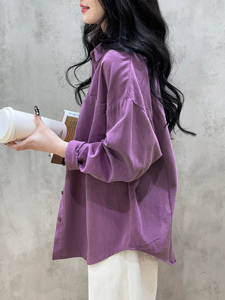 紫色长袖衬衫2024春款女装新款韩版宽松显瘦通勤衬衣外套洋气上衣