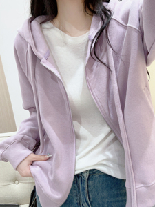 紫色插肩袖卫衣短款开衫2024春款女装外套长袖连帽拉链上衣小个子