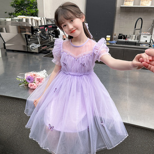 女童连衣裙夏装韩版超洋气纱裙中大童裙子夏季时尚紫色儿童公主裙