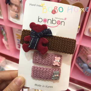 韩国bonbon儿童发饰 可爱围巾小熊鸭嘴夹发卡 女童针织侧边夹
