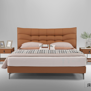 中意式极简轻奢简约现代高档实木软床小户型主卧室家具真皮双人床