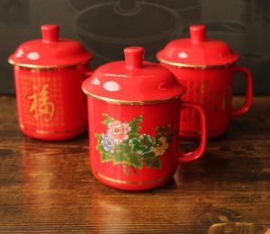 中国元素红瓷杯湖南长沙特产醴陵瓷礼品杯红色文化牡丹花杯梅花