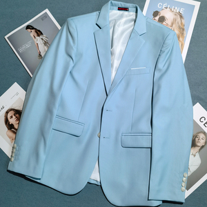 浅蓝色西装外套男春夏薄款韩版修身长袖主持人时尚男士小西服便服
