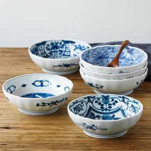蓝凛堂家用钵碗饭碗日本进口陶瓷餐具日式复古青花圆盘拉面碗汤碗