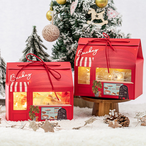 新年圣诞节房屋开窗糖霜饼干礼盒 牛轧糖姜饼盒子 雪花酥包装盒