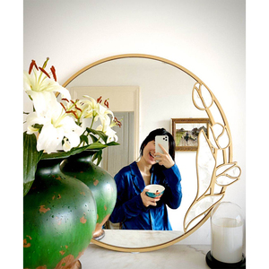 珍贵贝母比弗利定制珍珠光泽玉兰花法式圆镜贴墙半身镜梳妆台镜子