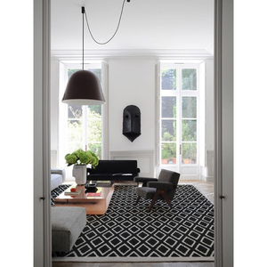 若奈伦敦"唐宁方砖"藻丝微防水黑白米色客厅卧室法式简约双色地毯