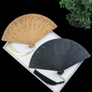 全竹折扇古风女式扇子日式和风樱花镂空折叠扇随身古典黑色舞蹈扇