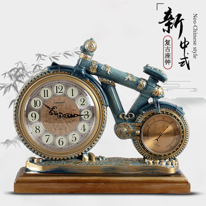 新中式钟表摆件客厅欧式简约现代座钟复古时尚个性创意台式钟静音
