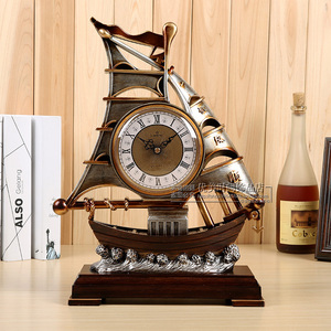 新款一帆风顺客厅座钟欧式帆船座钟时尚家用摆件钟表田园台式时钟