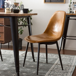 北欧伊姆斯椅子靠背单人轻奢皮质餐椅家用餐厅简约现代铁艺书桌椅