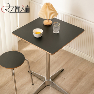 潮人志家具北欧中古实木多层板圆桌家用现代简约小户型黑色饭桌子