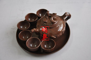 鸣泉石壶木鱼石茶具大容量茶壶木鱼石壶具木鱼石茶碗，梅花枝壶