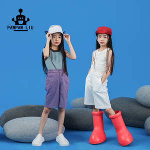 Pawpaw liu原创设计女童短裤2023男童夏款裤子儿童牛仔五分裤中腰