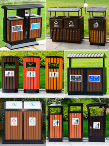户外垃圾桶不锈钢防腐木边单桶室外环卫分类垃圾箱小区街道果皮箱