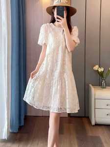 法式白色蕾丝连衣裙女夏季2024新款高级气质镂空宽松漂亮网纱裙子