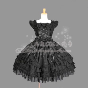 风度COS Lolita 洛丽塔宫廷洋装 黑色连衣短裙 超多蕾丝cos服定做