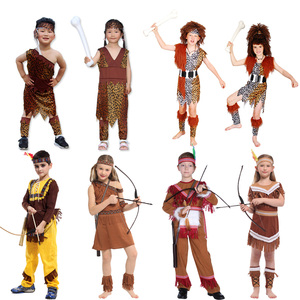 万圣节儿童表演服装 男女童印第安公主 野人衣服非洲土著服饰