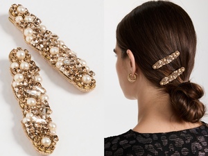 现货Deepa Gurnani小奢华闪耀金色珠饰发夹2个装印度手工制不退换