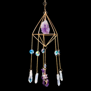 天然水晶矿物原石玛瑙星星紫水晶电镀单晶体风铃家居灯饰挂件装饰