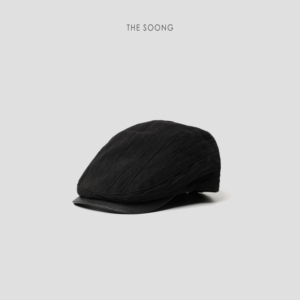 THESOONG/90s雅痞 经典英伦复古时髦亚麻肌理感尚报童帽黑色帽子