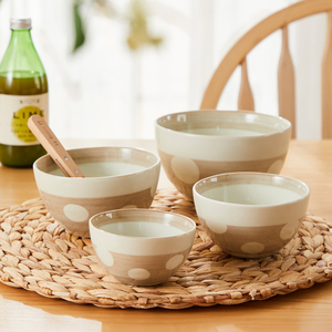 日本美浓烧暖米色水玉圆点饭碗和风波点家用陶瓷深碗大碗泡面碗