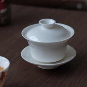 小土选物 猪油白富贵盖碗150ml羊脂玉瓷小盖碗茶杯泡茶碗陶瓷纯色
